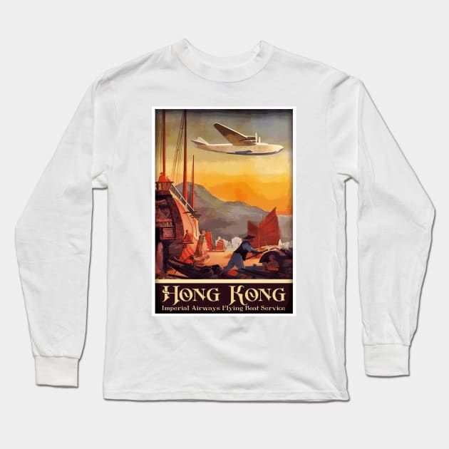 Hong Kong, Imperial Flying Boat Service - Vintage Travel Poster Design Long Sleeve T-Shirt by Naves